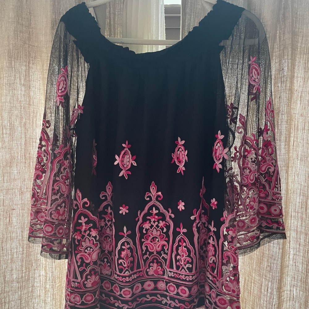 INC International Concepts Black Sheer Sleeve Top